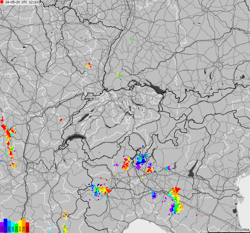 Map of lightnings across Switzerland and Liechtenstein