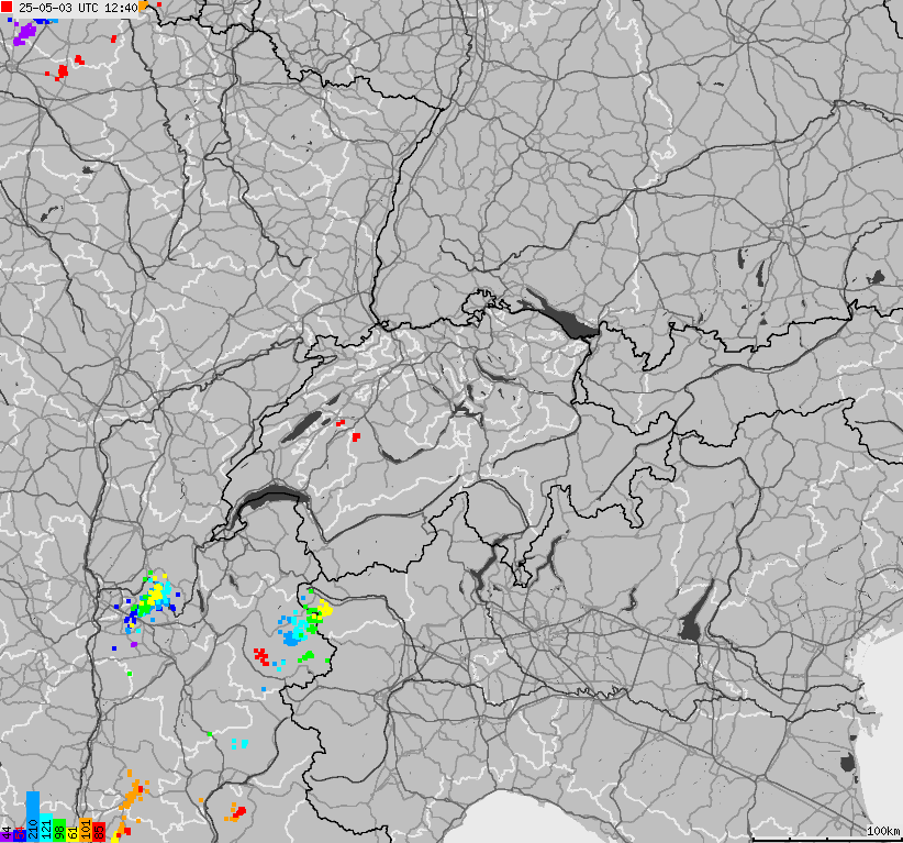 Map of lightnings across Switzerland and Liechtenstein