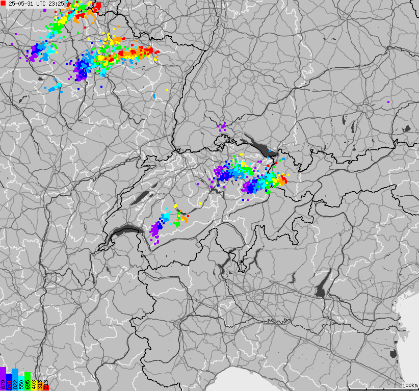 Map of lightnings across Switzerland and Liechtenstein