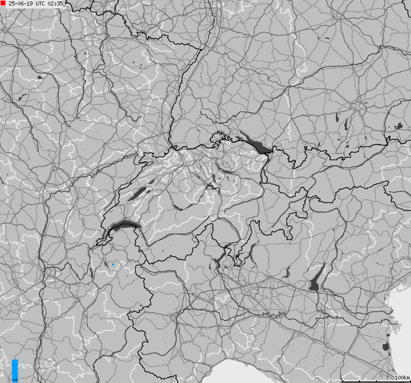 Map of lightnings across Switzerland and Liechtenstein
