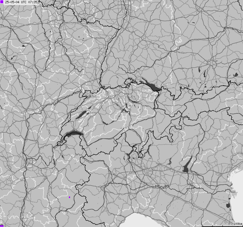 Mapa wyładowań atmosferycznych na obszarze Szwajcarii i Liechtensteinu