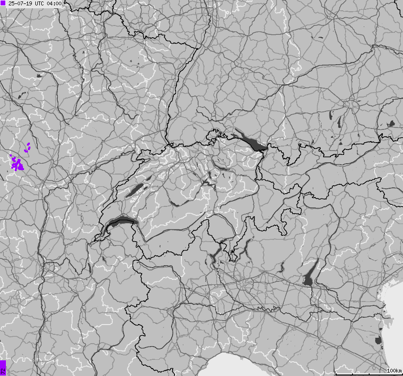 Map of lightnings across Switzerland and Liechtenstein