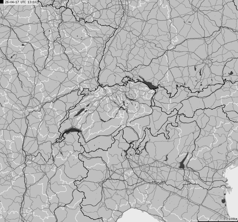 Mapa wyładowań atmosferycznych na obszarze Szwajcarii i Liechtensteinu