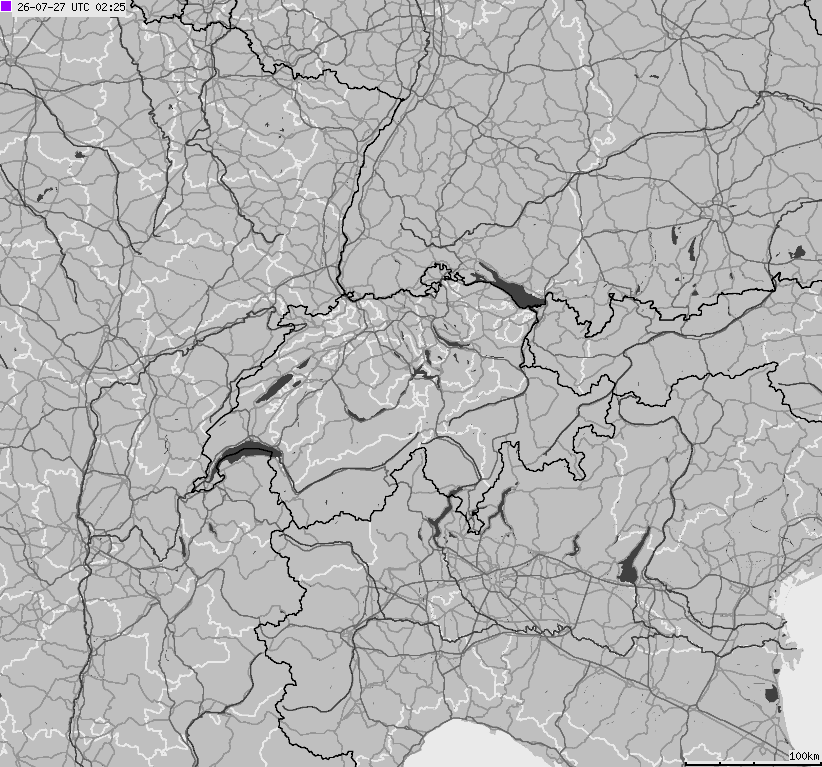 Map of lightnings across Switzerland and Liechtenstein