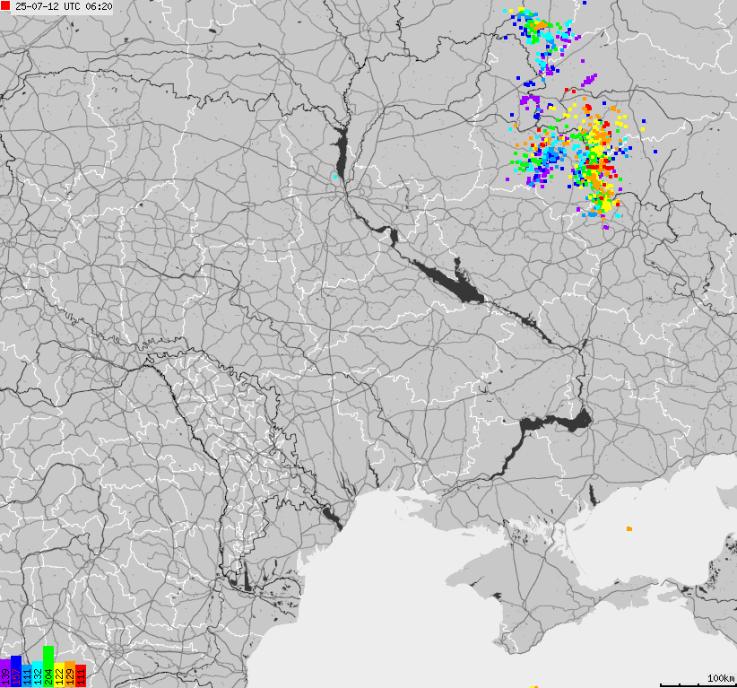 Mapa wyładowań atmosferycznych Ukrainy
