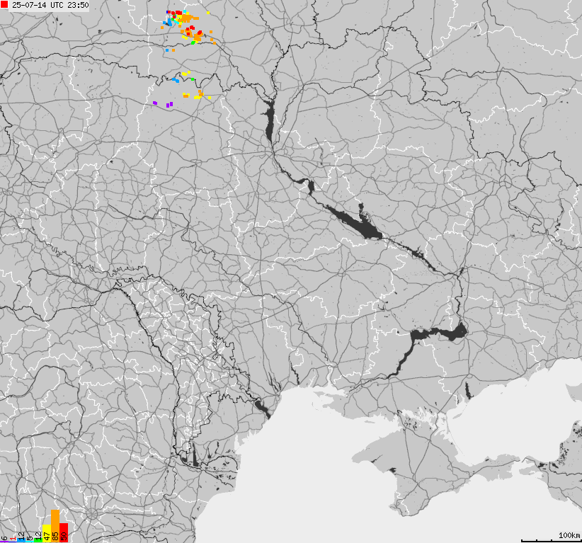 Map of lightnings Ukraine