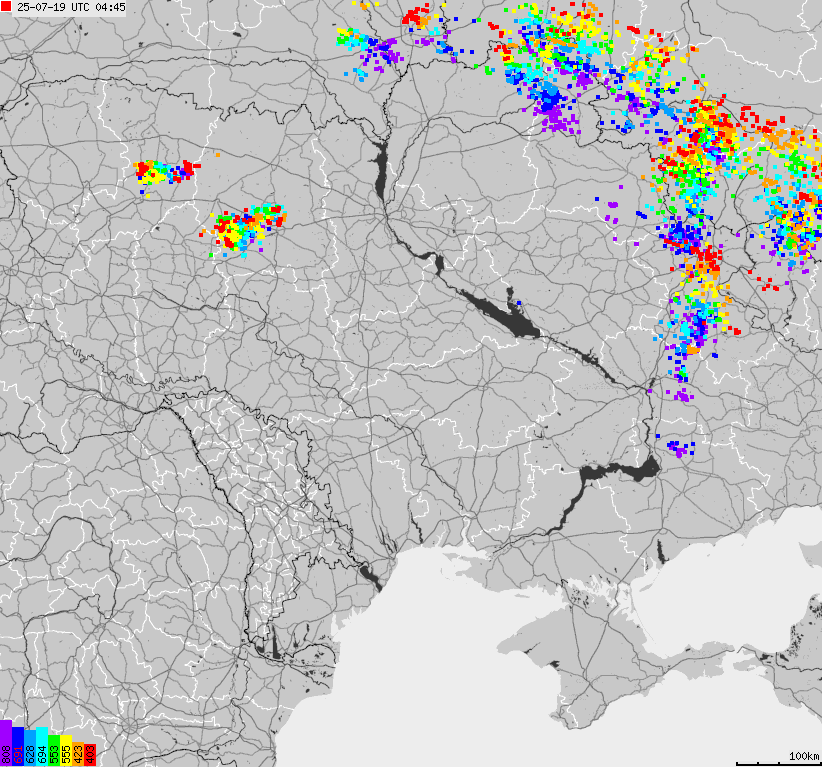 Mapa wyładowań atmosferycznych Ukrainy