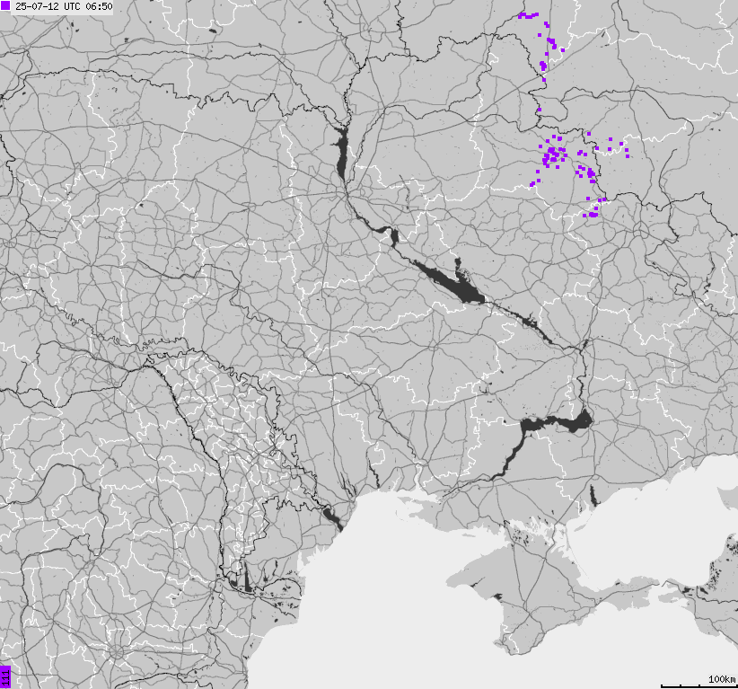 Mapa wyładowań atmosferycznych Ukrainy