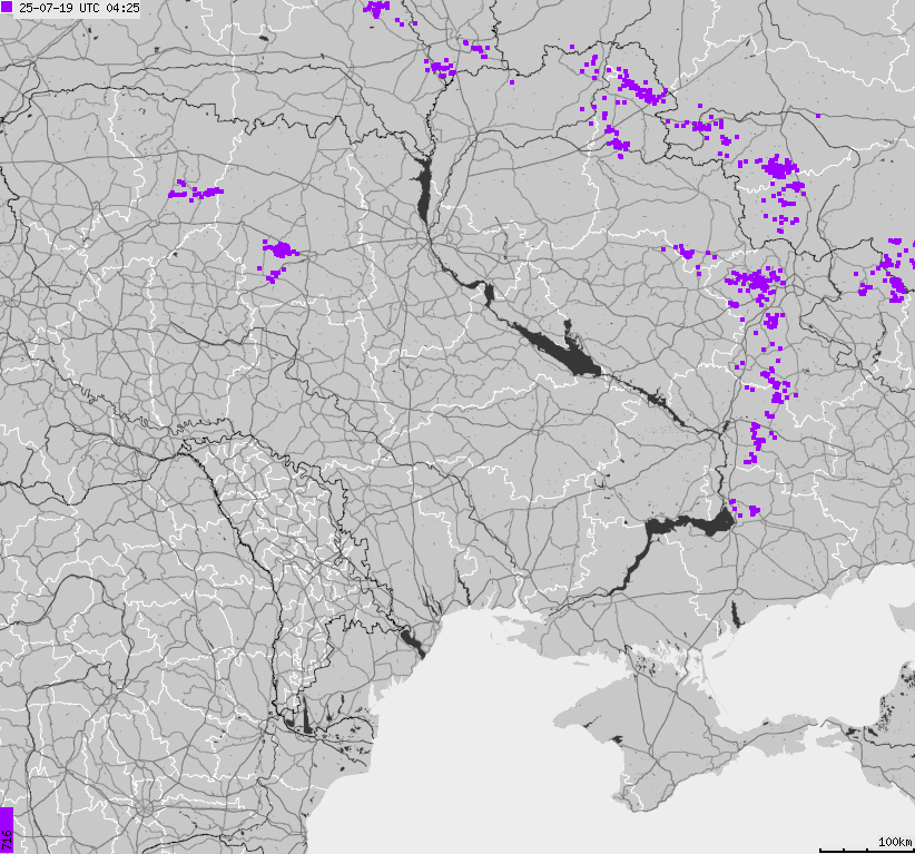 Mapa wyładowań atmosferycznych Ukrainy