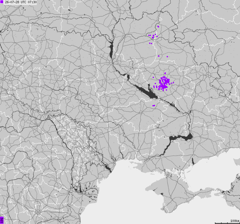 Map of lightnings Ukraine