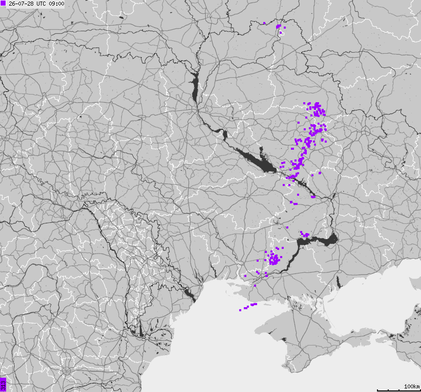 Mapa wyładowań atmosferycznych Ukrainy