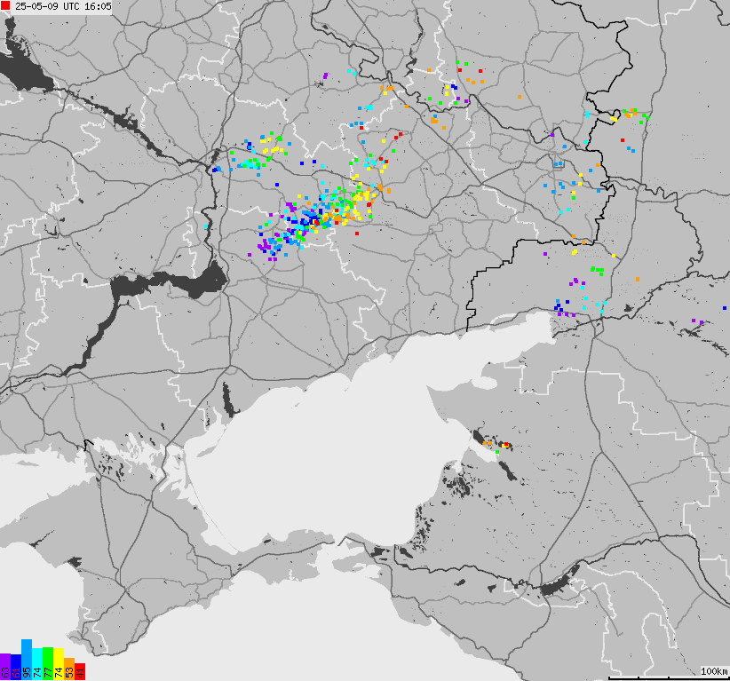 Mapa wyładowań atmosferycznych Ukrainy