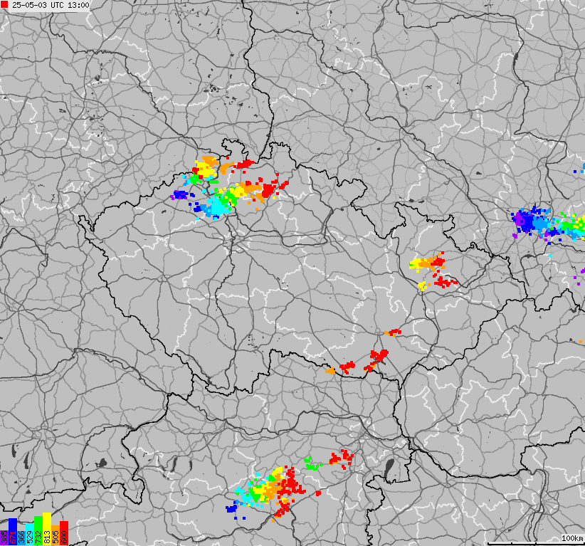 Map of lightnings across Czech Republic
