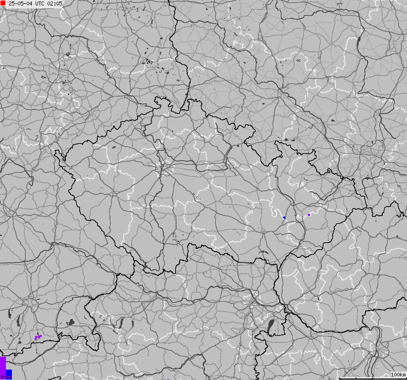 Mapa wyładowań atmosferycznych na obszarze Republiki Czeskiej