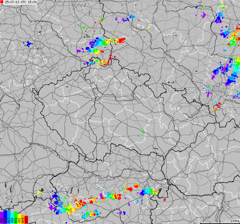 Mapa wyładowań atmosferycznych na obszarze Republiki Czeskiej