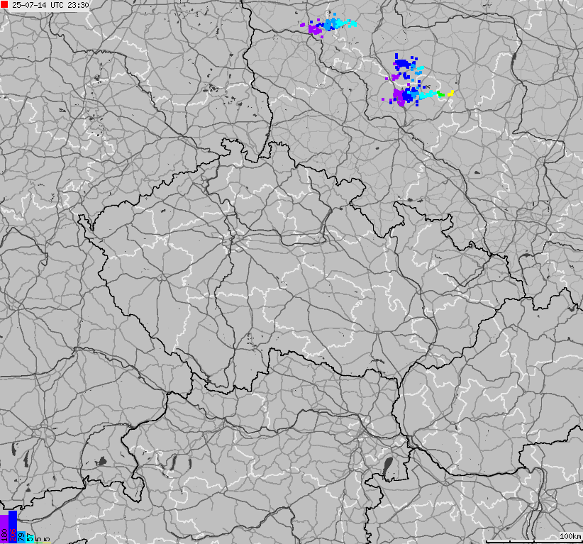 Map of lightnings across Czech Republic