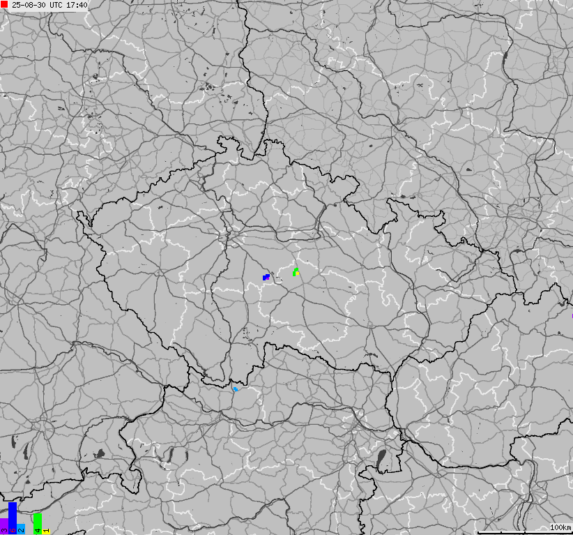 Mapa wyładowań atmosferycznych na obszarze Republiki Czeskiej