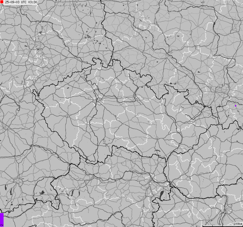 Mapa wyładowań atmosferycznych na obszarze Republiki Czeskiej