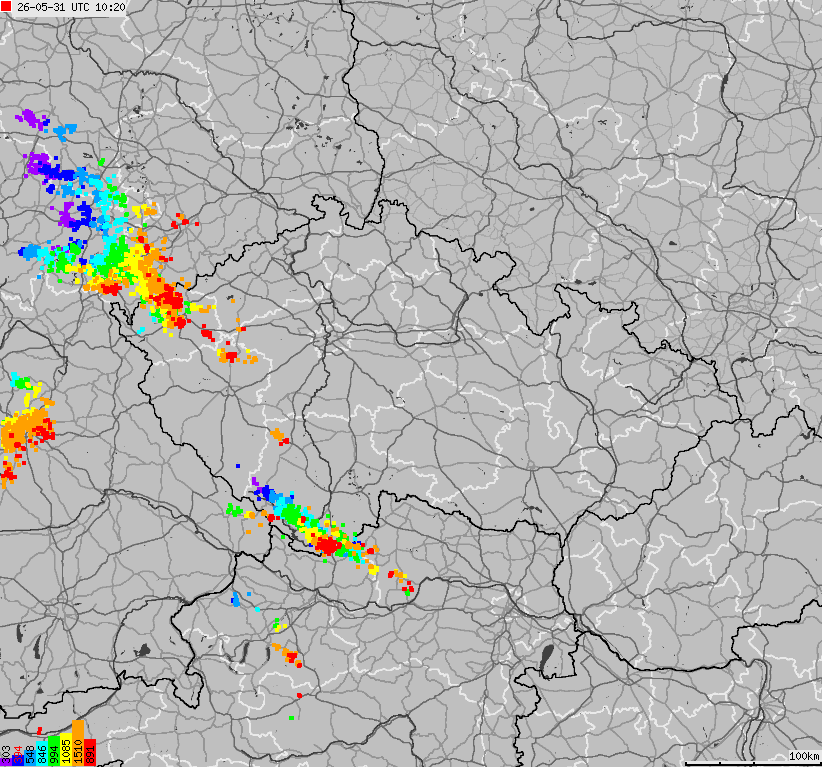 Map of lightnings across Czech Republic