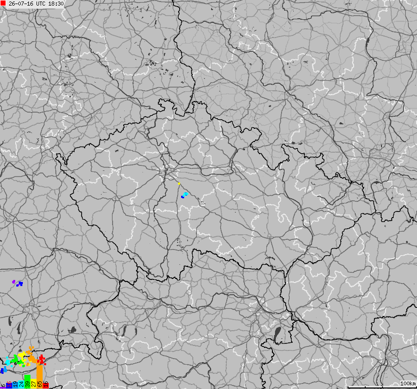 Mapa wyładowań atmosferycznych na obszarze Republiki Czeskiej
