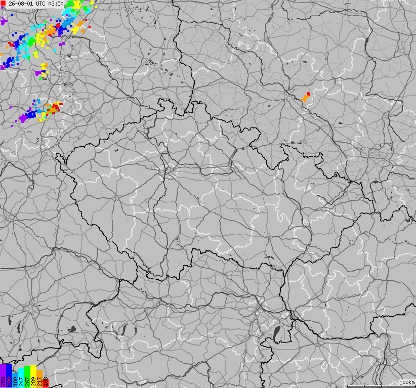 Map of lightnings across Czech Republic