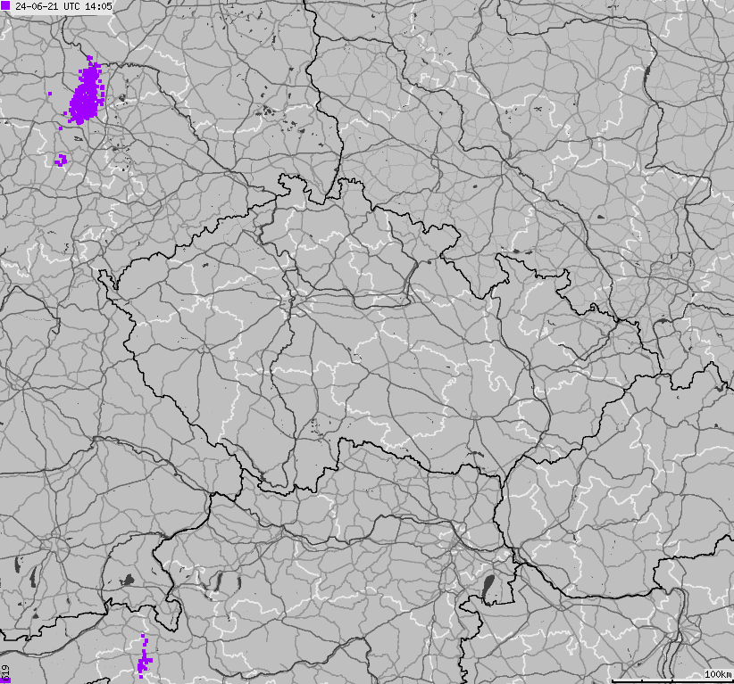 Map of lightnings across Czech Republic