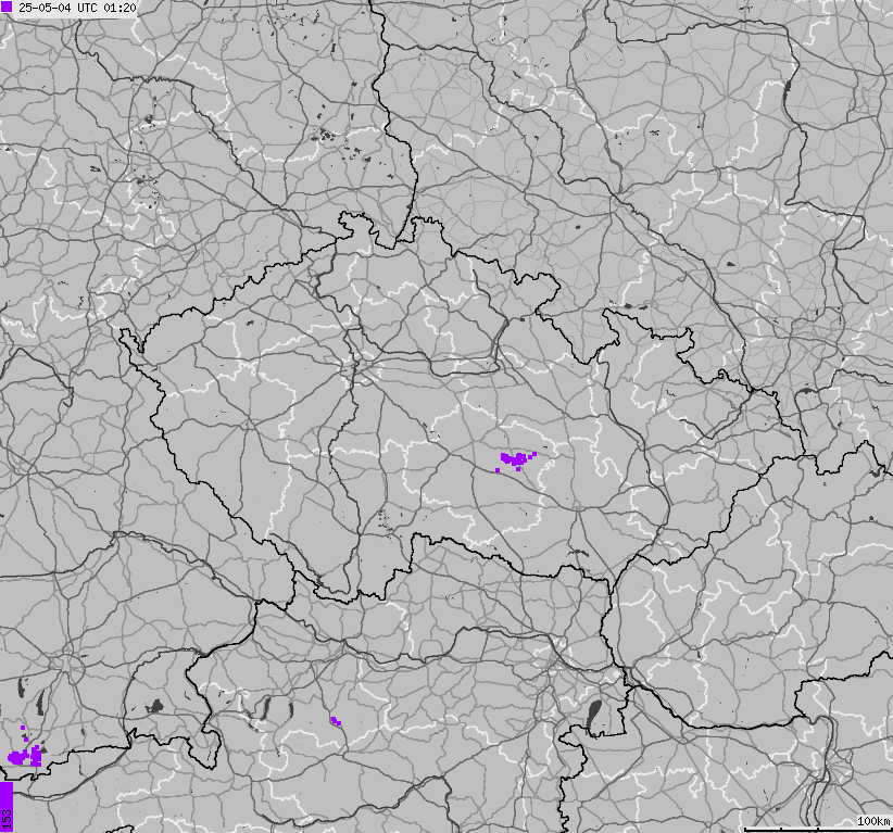 Map of lightnings across Czech Republic