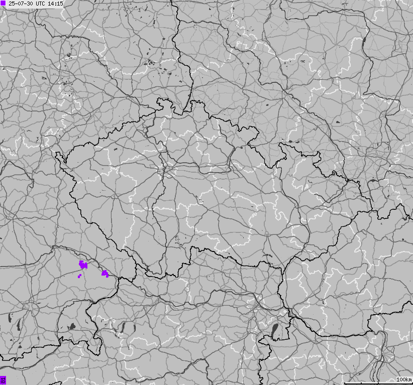 Map of lightnings across Czech Republic