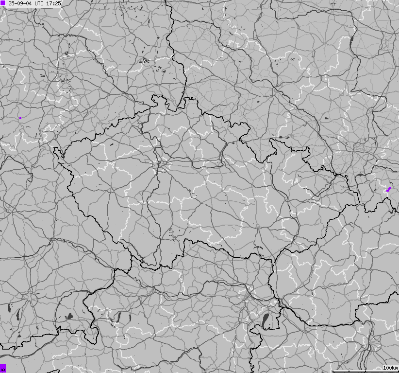 Map of lightnings across Czech Republic