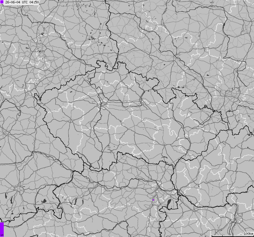 Mapa wyładowań atmosferycznych na obszarze Republiki Czeskiej