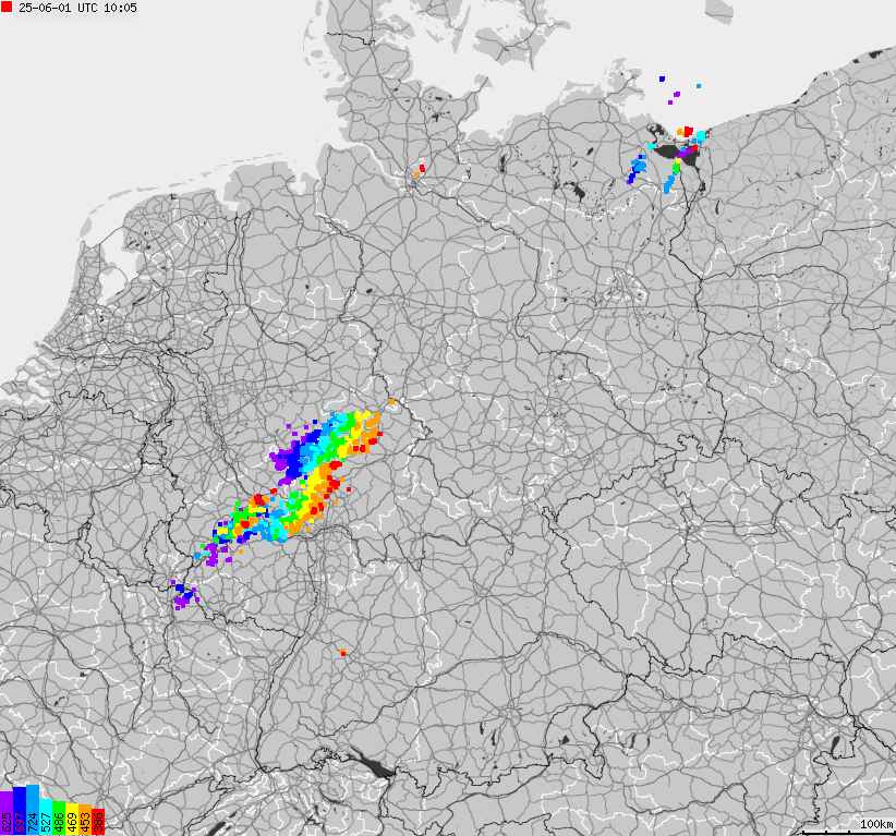 Mapa wyładowań atmosferycznych na obszarze Niemiec
