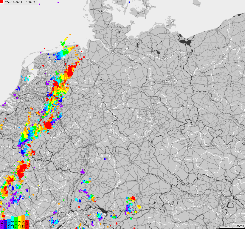 Map of lightnings across German