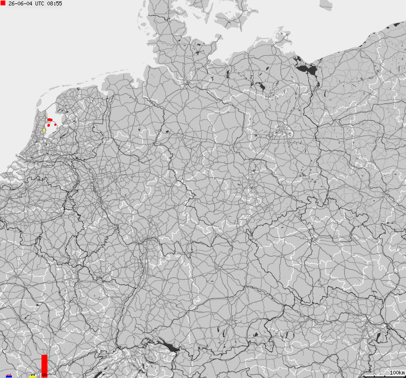 Mapa wyładowań atmosferycznych na obszarze Niemiec