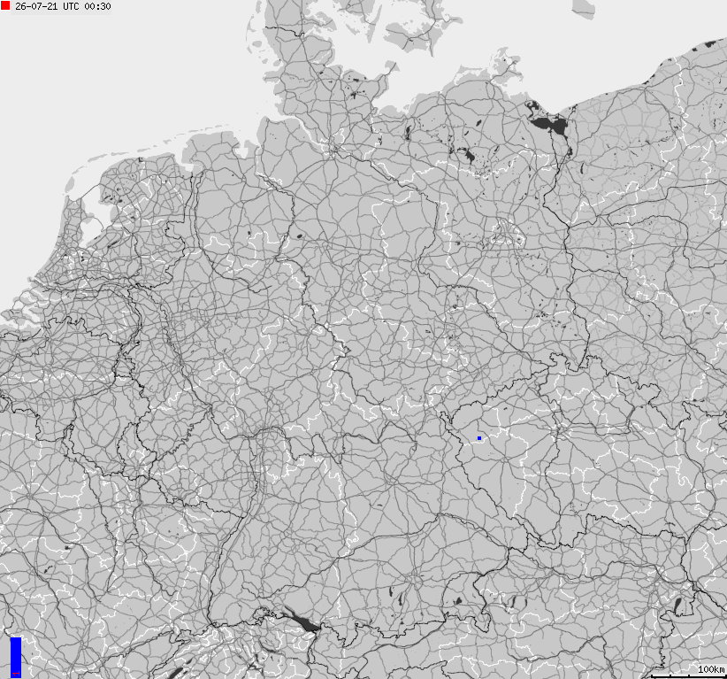 Mapa wyładowań atmosferycznych na obszarze Niemiec