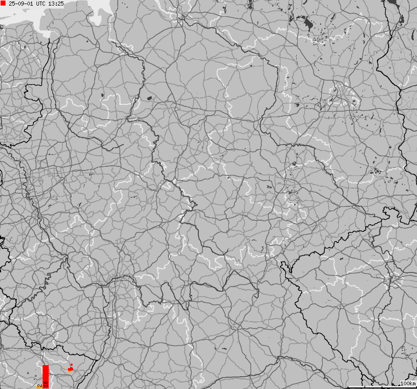 Mapa wyładowań atmosferycznych na obszarze Niemiec