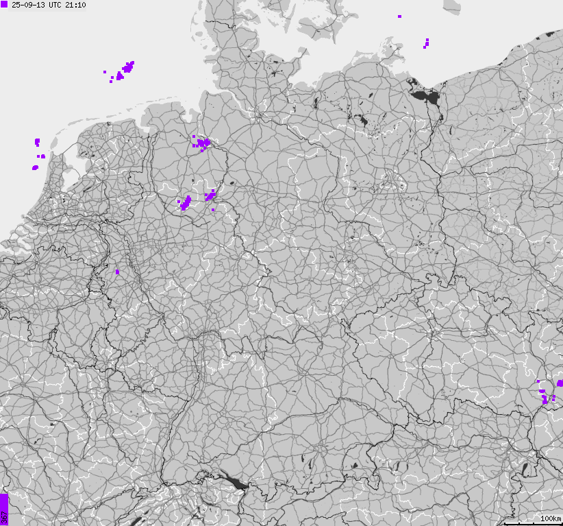 Mapa wyładowań atmosferycznych na obszarze Niemiec