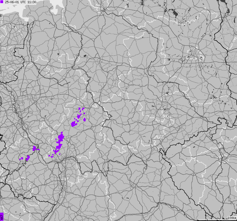 Mapa wyładowań atmosferycznych na obszarze Niemiec