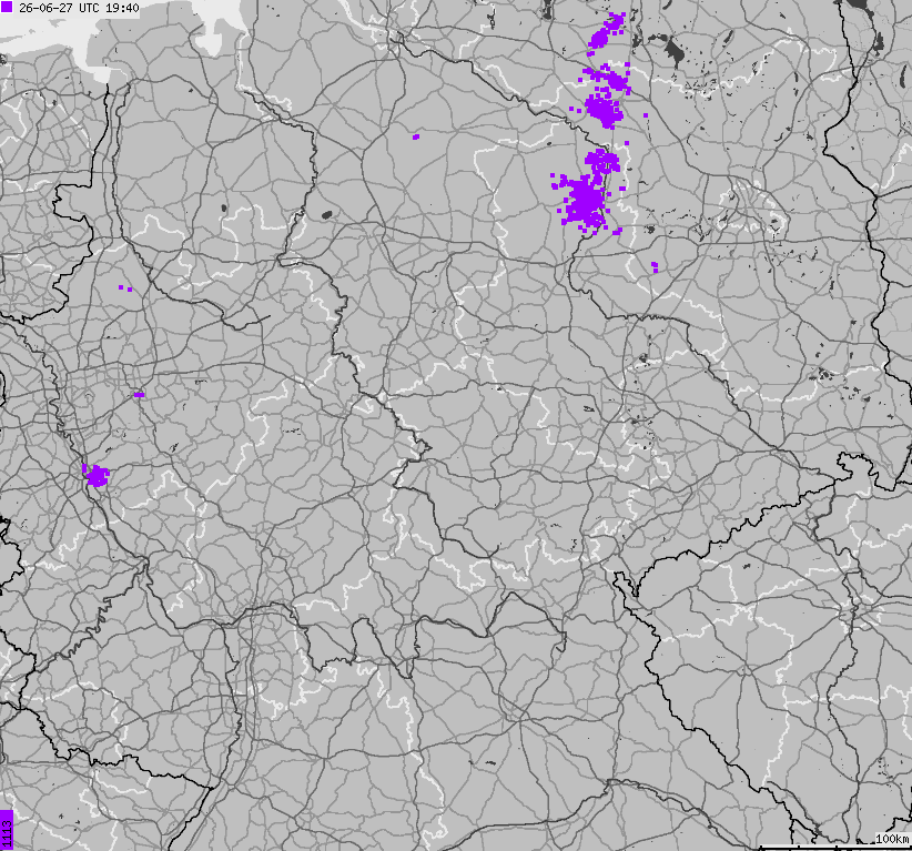 Mapa wyładowań atmosferycznych na obszarze Niemiec