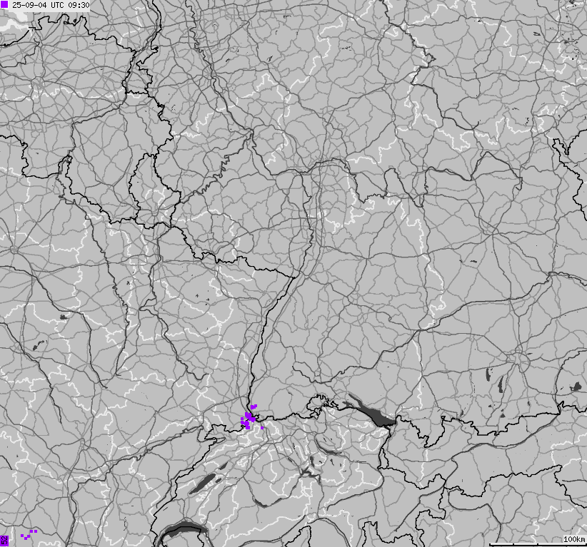 Mapa wyładowań atmosferycznych na obszarze Niemiec