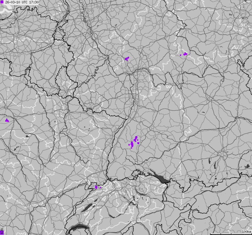 Mapa wyładowań atmosferycznych na obszarze Niemiec