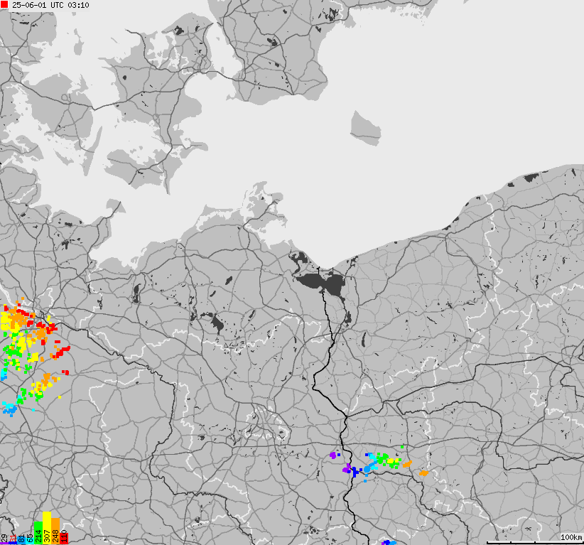 Mapa wyładowań atmosferycznych na obszarze Niemiec