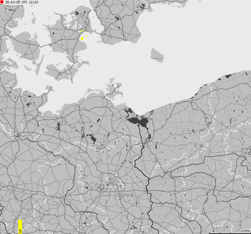Mapa wyładowań atmosferycznych na obszarze Niemiec