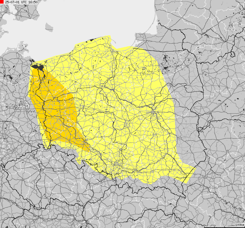 Severe weather alert map of Poland