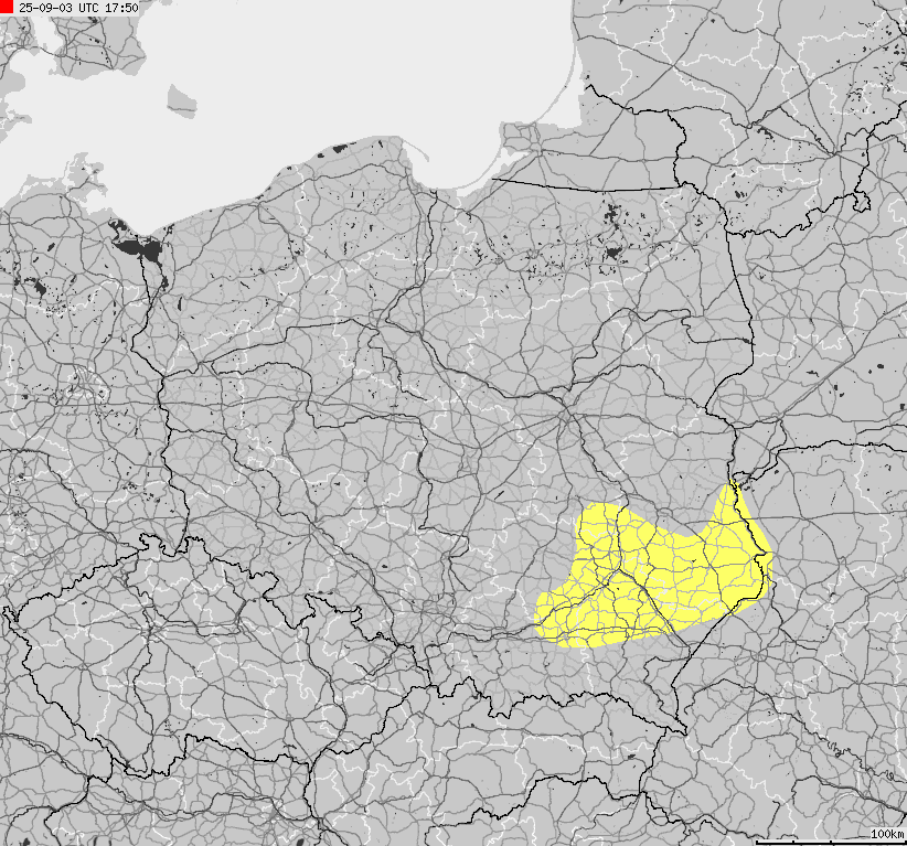 Severe weather alert map of Poland