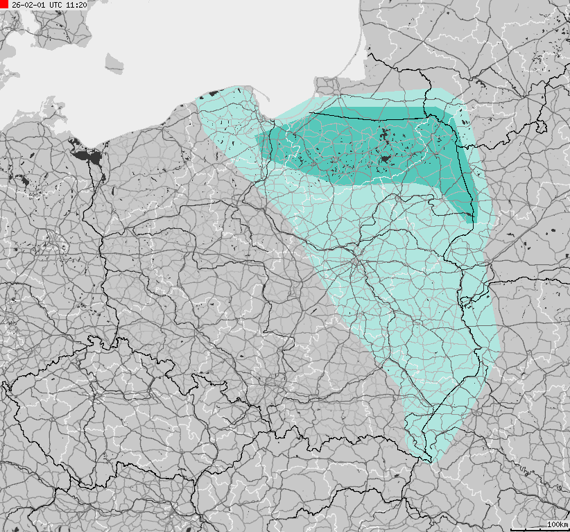 Severe weather alert map of Poland
