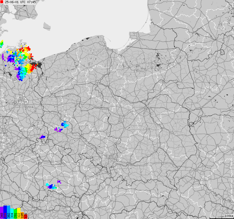 Mapa wyładowań atmosferycznych na obszarze Polski