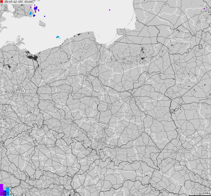 Map of lightnings across Poland
