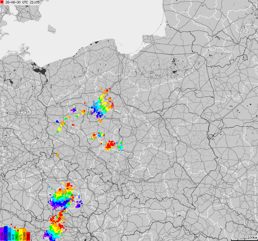 Map of lightnings across Poland