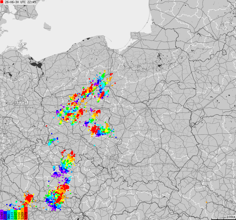 Map of lightnings across Poland
