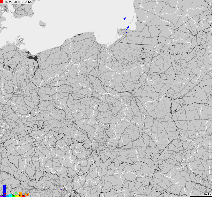 Map of lightnings across Poland